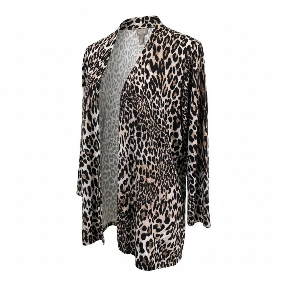 Chicos Leopard Print‎ Cardigan Size 2 Large 3/4 Sleeve Mob Wife Aesthetic Animal